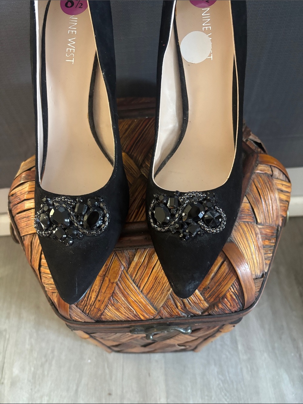 Nine West Black Beaded Pointed-Toe Pumps